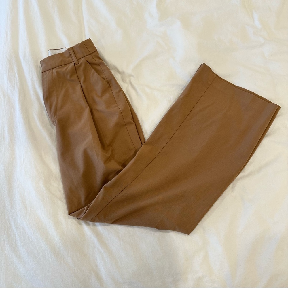 zara tan wide leg slack/trouser style pants